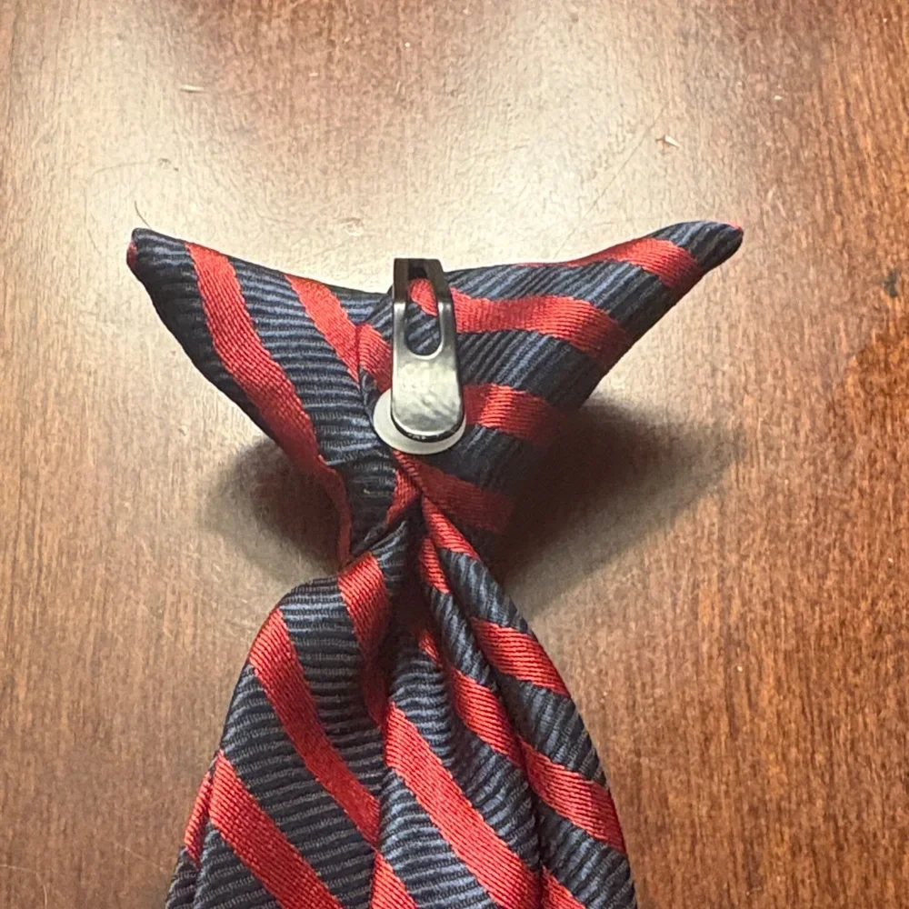 Red and Navy blue Striped little boys clip on Tie